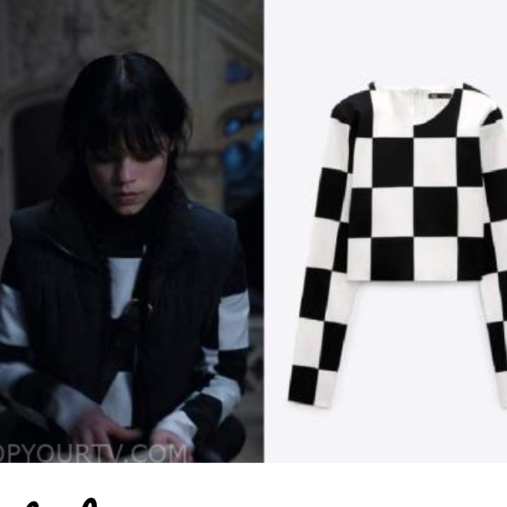 Zara Check Print Top ASO Wednesday Addams